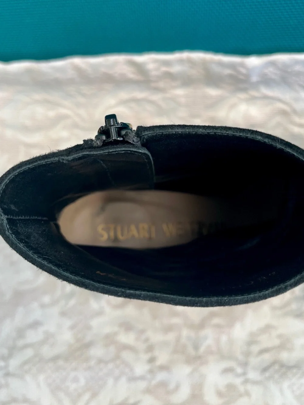 Stuart Weitzman Black Suede Block Heel Bootie w/ Zip Entry Size 7.5 - Picture 5 of 10